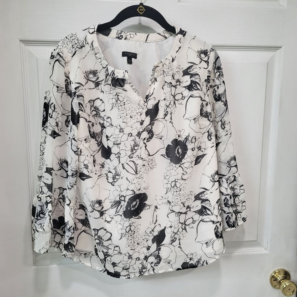 Talbots Floral Black and White Women's Top